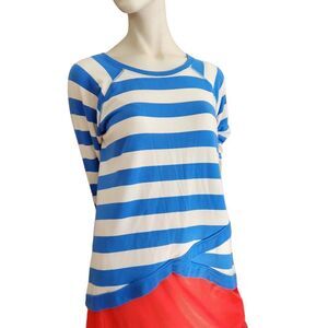 Tommy Hilfiger Sport Pullover Striped Top Womens XL Blue & White Long Sleeves